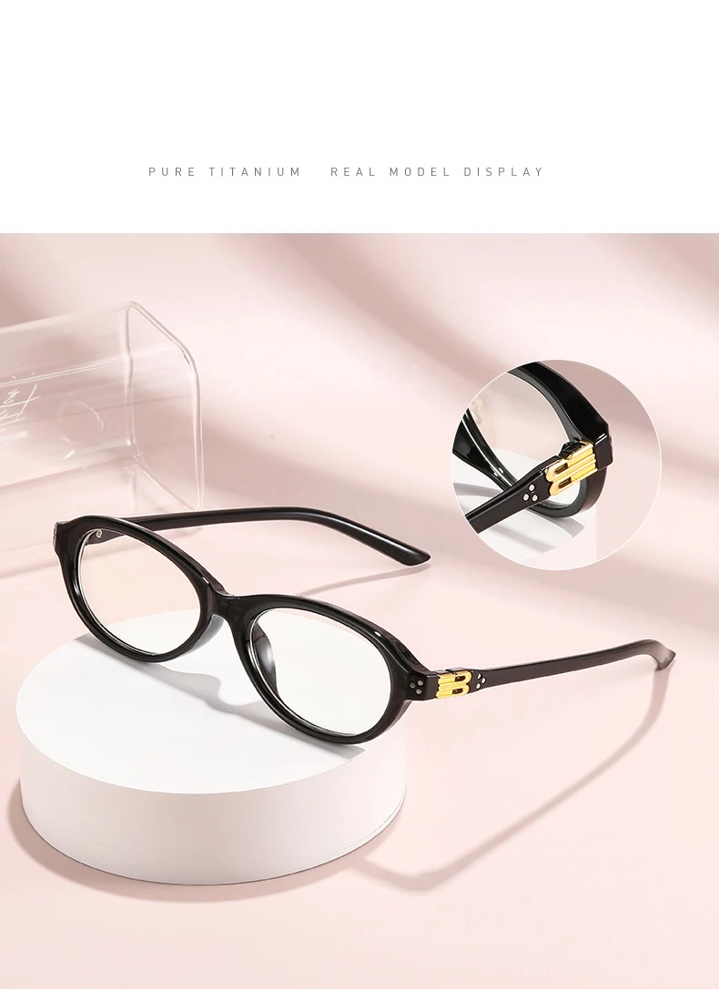 Myopie-Brille, elliptischer Rahmen, lichtempfindlicher Farbwechsel, kleiner Rahmen ohne Make-up, Anti-Blaulicht-Modebrille 6085 – Detail 3