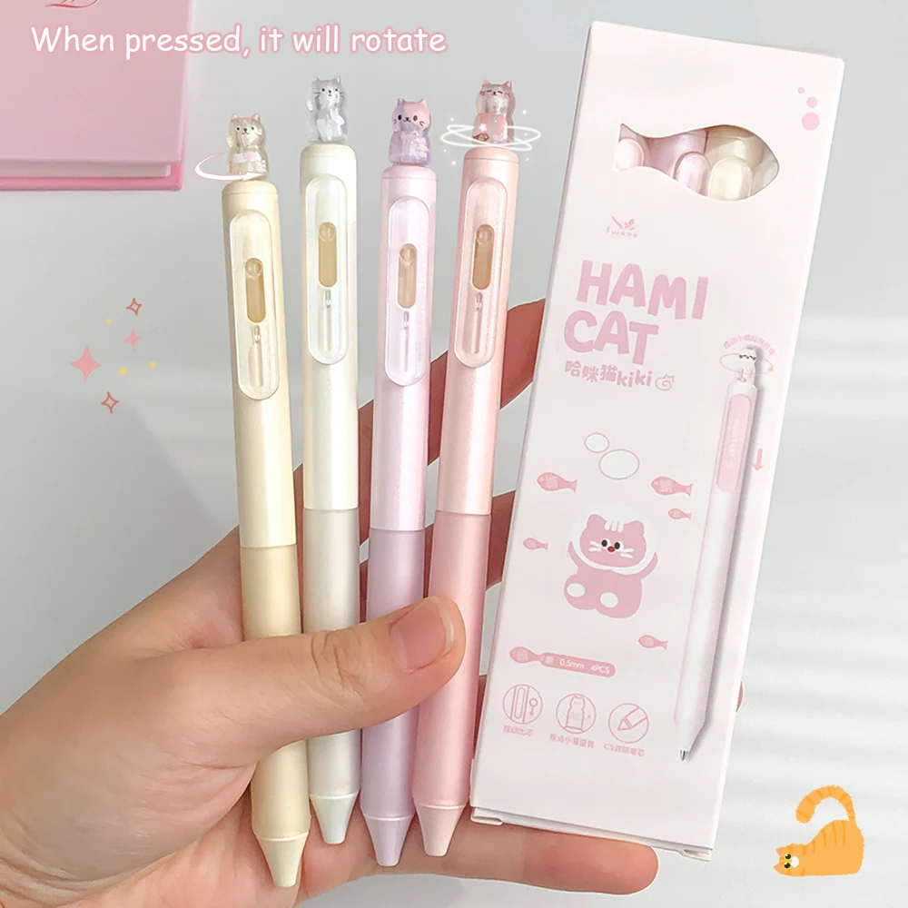 4er-Pack minimalistische Gelschreiber für Katzen, 0,5 mm, kreativer rotierender, schnell trocknender Stift, IG-Stil, lustige Katzen-Schmetterlingsstifte – Detail 9
