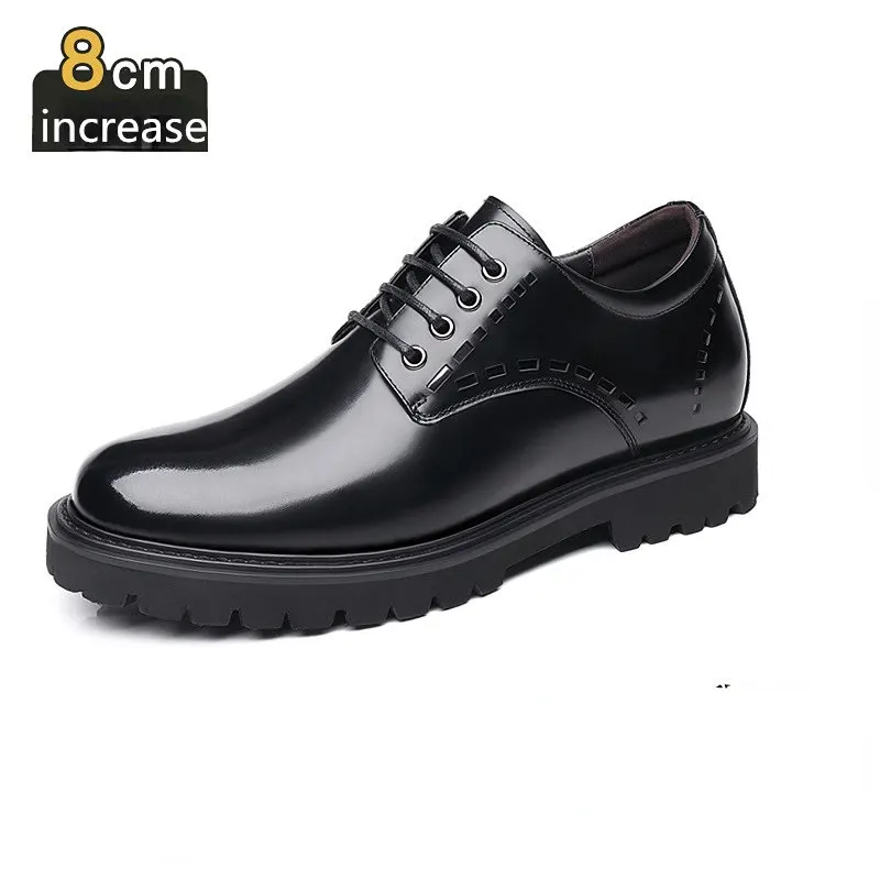 

England Style Internal Increase 8cm First Layer Cowhide Men's British Style Casual Elevator Genuine Leather Formal Wedding Shoes