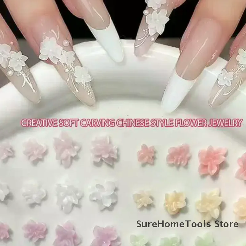 Size Mixed 3D Irregular Soft Flowers Resin Nail Charms Colorful Flower Nail Art Decorations Nail Ornaments Manicure Crafts