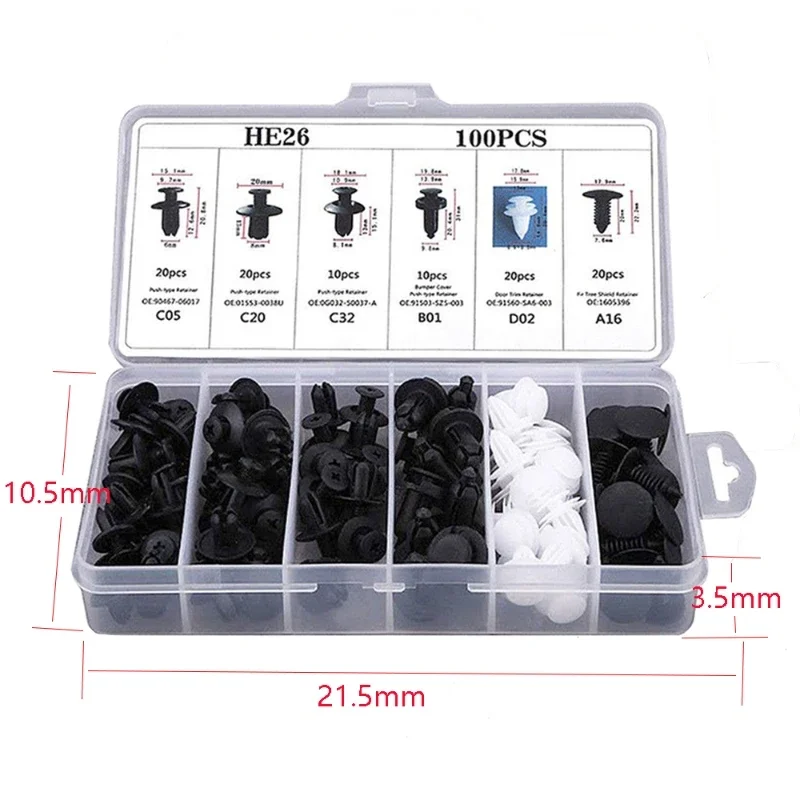100PCS Multi-Purpose GM Rivet Kit - 6 Types of Quick Fastening Plastic Buckles for Various Car Parts Repair