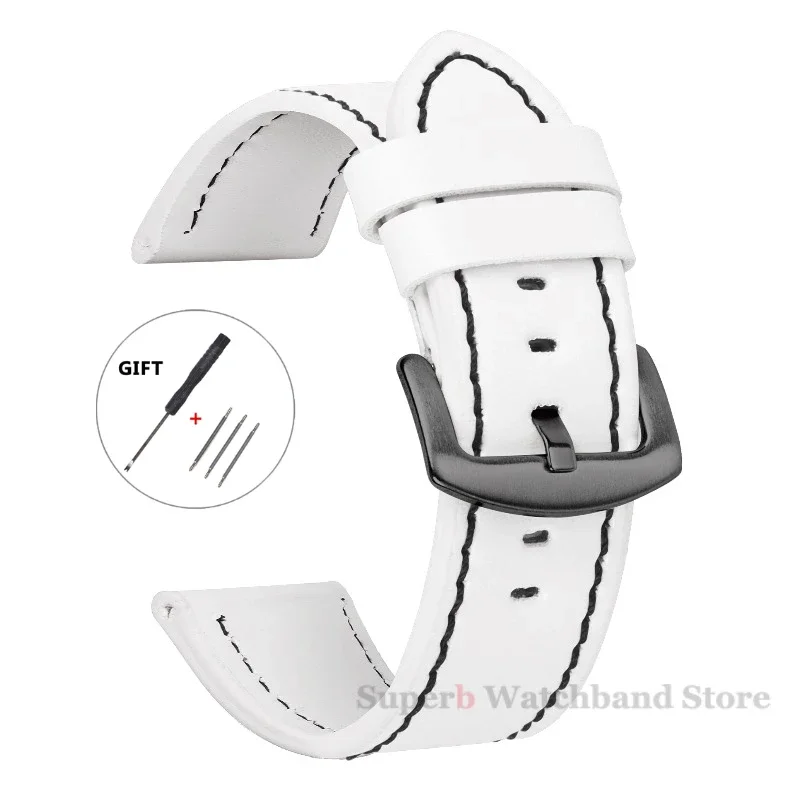 Vintage Leather Sport Watch Band with Stainless Steel Buckle - Premium Watch Accessory