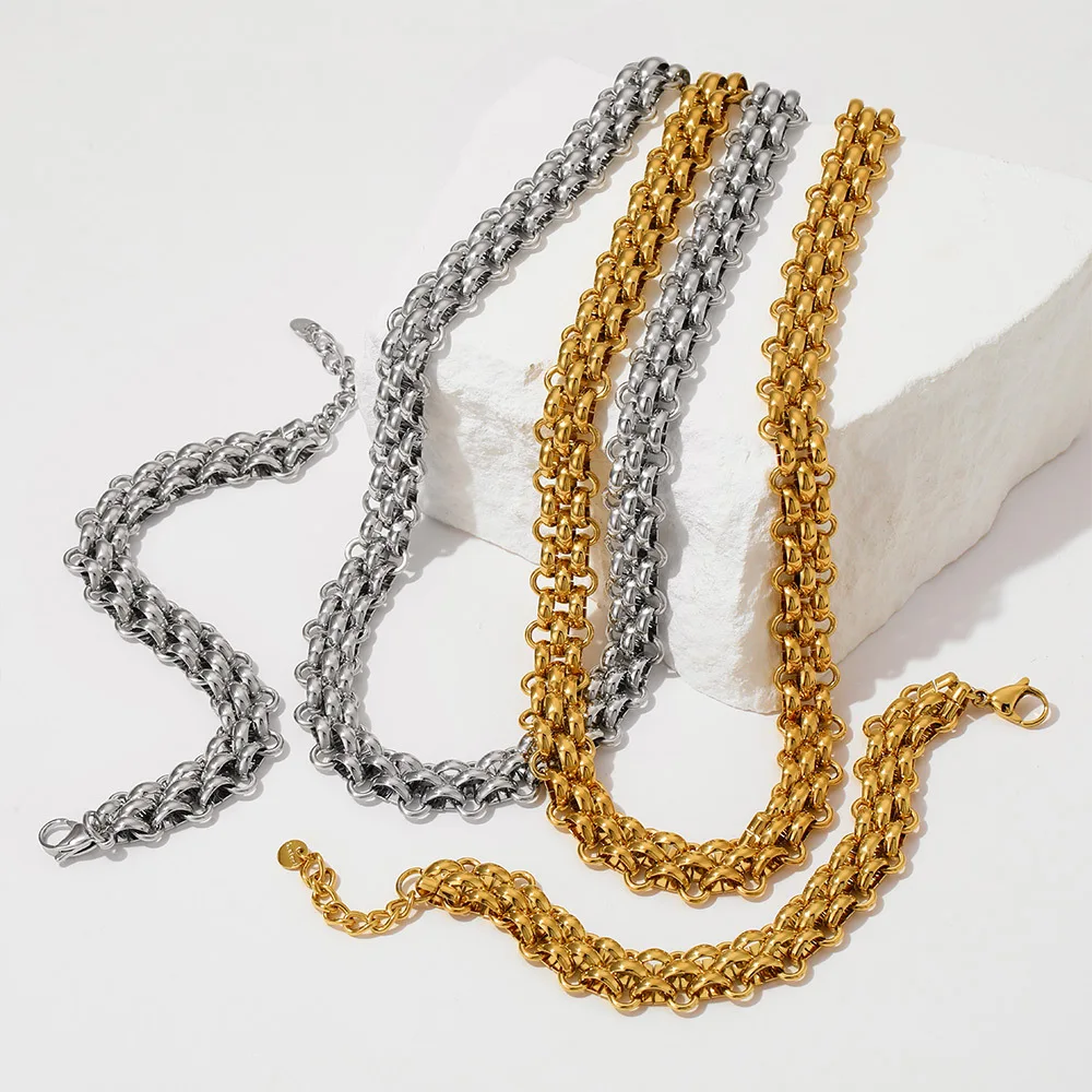 Exaggerated Gold Chain Necklace Bracelet Set for Women