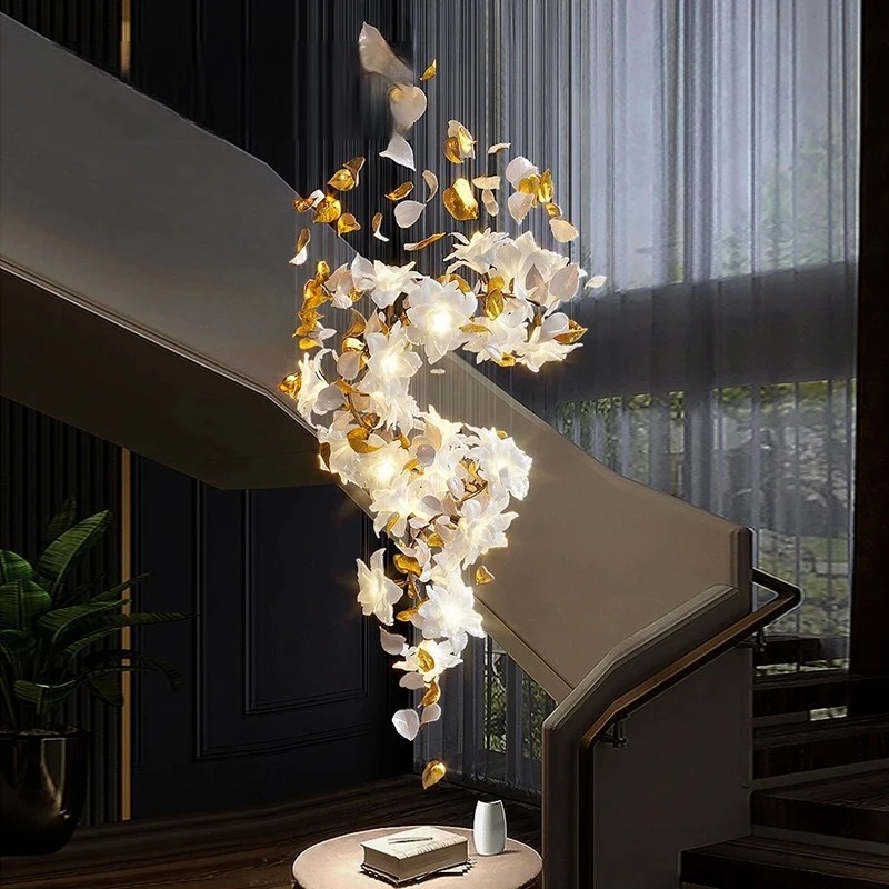 

Loft Crystal Ceiling Chandelier Light For Stairscase Living Room Modern Luxury Villa Hotel Flower Crystal Hanging lamps YX338NY