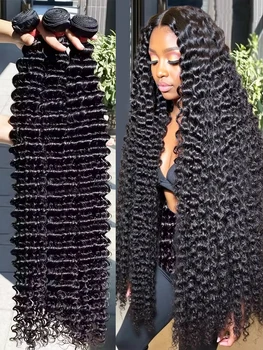 Extensioni di capelli umani ricci birmani 20A, trama a onda profonda, Remy vergini grezzi, 3 o 4 fasci, 30-32 pollici, da cucire rapidamente