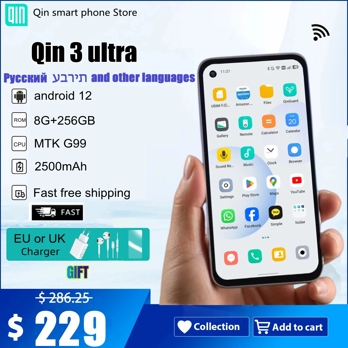 Qin 3 Ultra Google Version Play Store Global Android 12 Mtk G99 5.02 Pollici 8Gb 256Gb Mini Smart Phone Multilingue Spedizione Gratuita