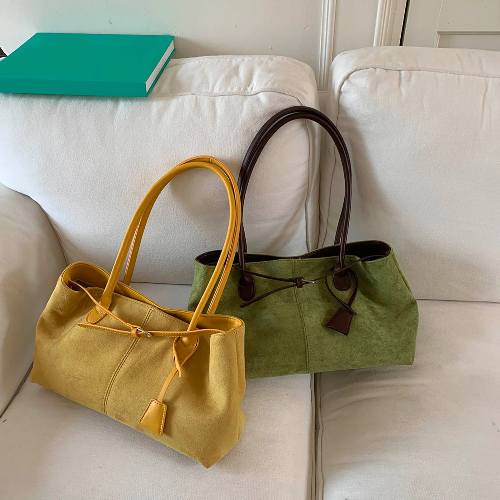 Suede Vintage Underarm Bags Large Belt Top Handle Handbag Armpit Bag for Women Travel Shopping Work