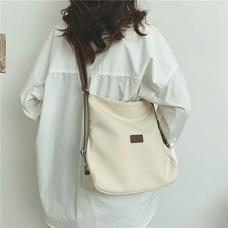 Large Capacity Fashion Canvas Shoulder Bag Women's Leisure Literature and Art Simple Solid Color Crossbody Backpack