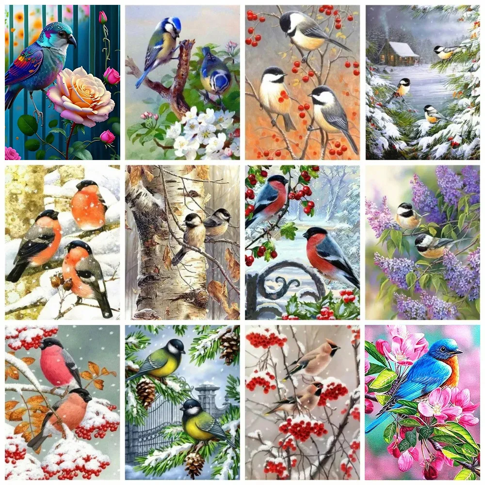 Diamond Painting AZQSD Diamond Painting Bird Snow Cross Stitch Rhinestones 5D Diamond Embroidery Winter Animal Mosaic Needlework Home Decor