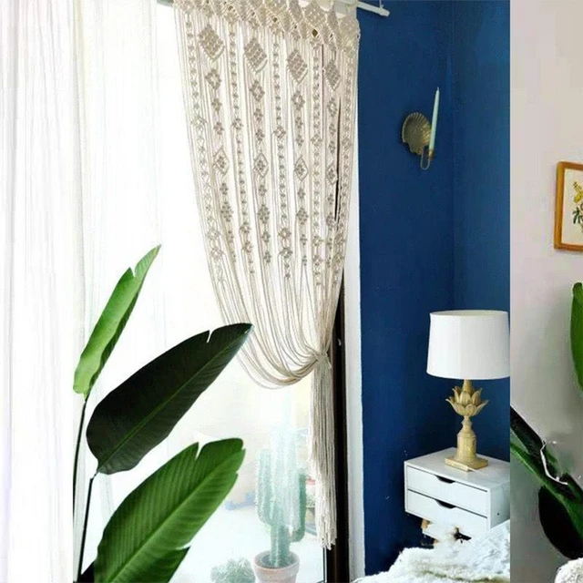 Cortina de macramé tejida para colgar en la pared, decoración Bohemia hecha  a mano para ventana, puerta, dormitorio, sala de estar y apartamento -  AliExpress