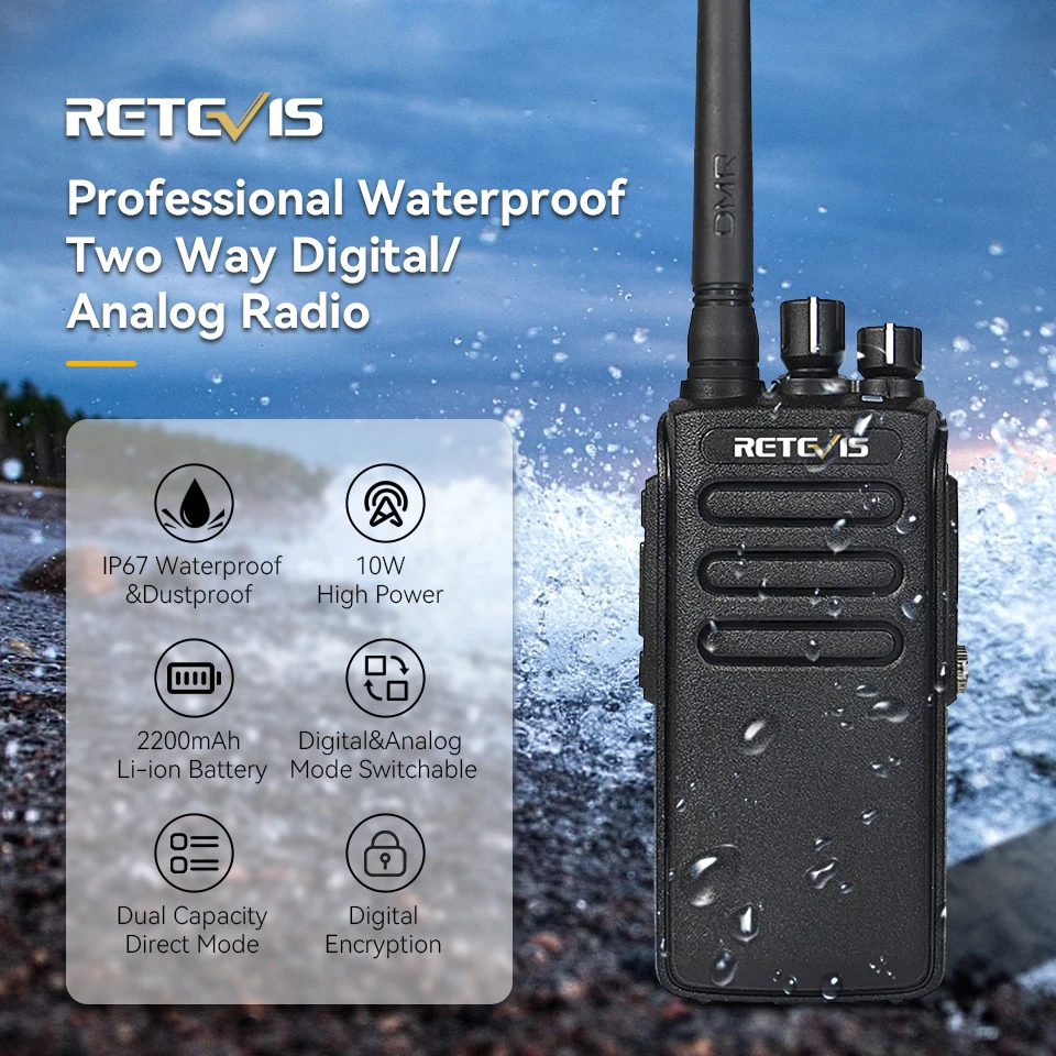 Retevis RT81 Digital Two Way Radio,Waterproof Walkie Talkies Long Range,2200mAh,Group Call,Security,DMR Radio Handheld for Business (2 Pack) - 1