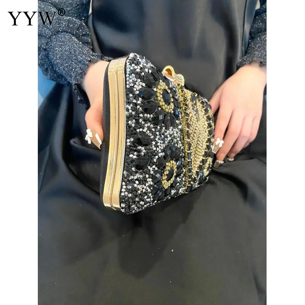 Women's black Rhinestone Evening Bags Female Luxury Diamond Mini Party Handbags Ladies Small Crystal Day Wallet Wedding Purse