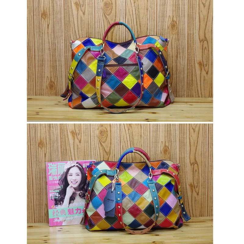 KK  Cowhide Colorful Design, Genuine Leather Personalized Trendy Bag, Handbag, One Shoulder Women's Bag сумка