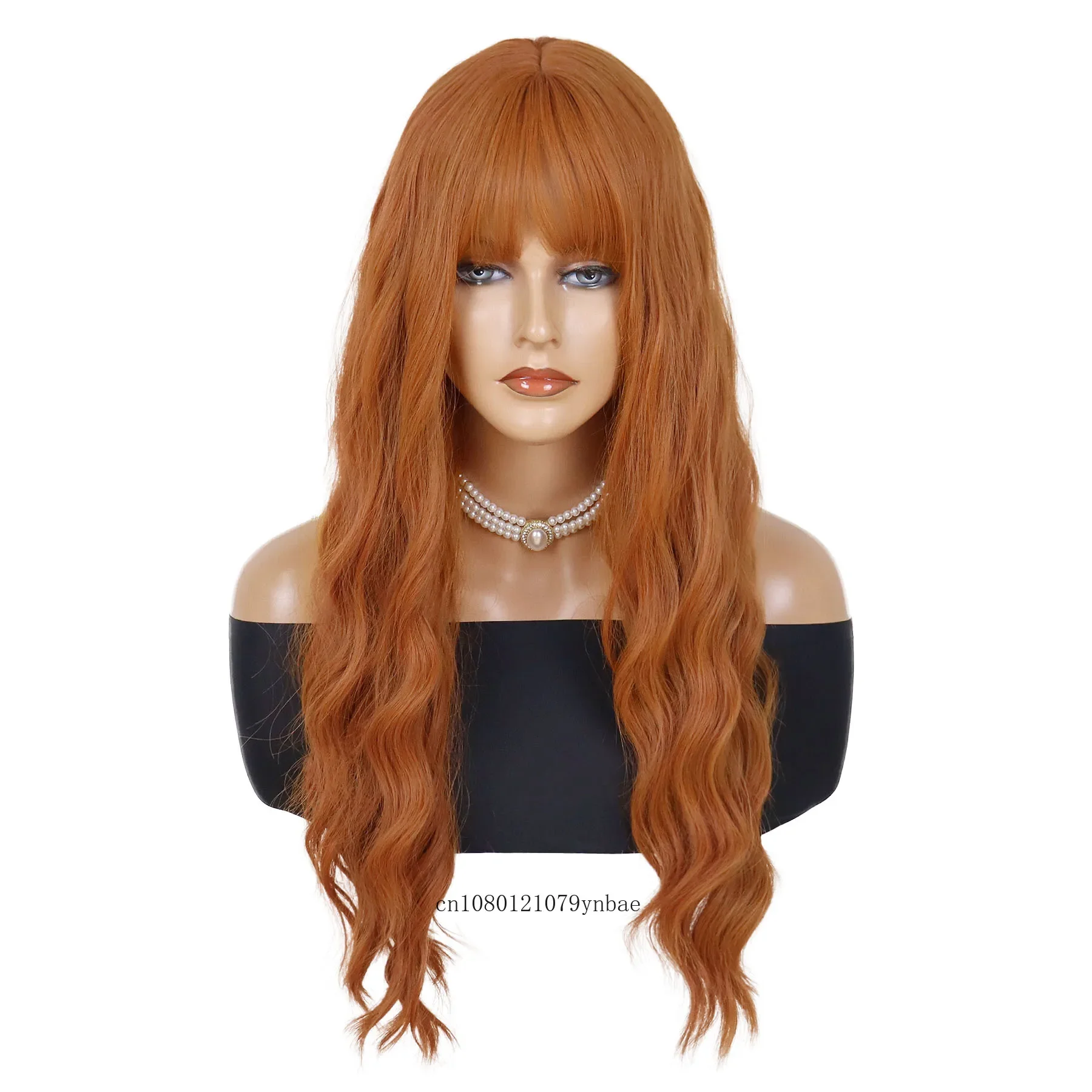 Synthetic Long Water Wavy Wig with Bangs for Women Lady Anime Orange Lolita Wigs Costume Halloween Cosplay Party Heat Resistant