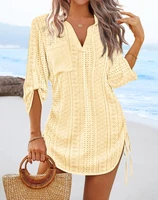 Women's V-Neck Hollow Out Beach Tunic - Lightweight Summer Cover Up with Side Tie Details - Image 6