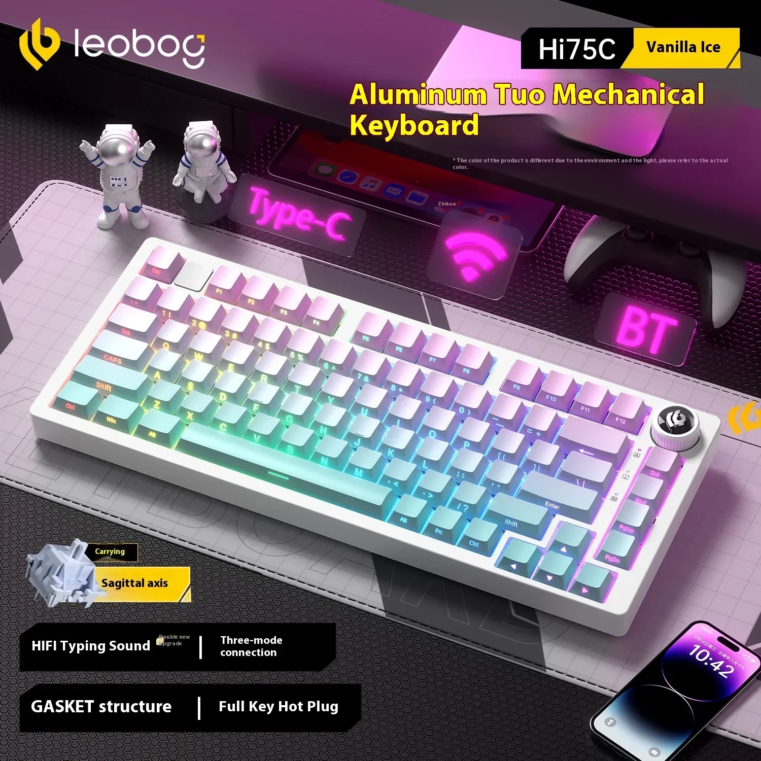 LEOBOG Hi75C 기계식 키보드 3모드/유선 키트 핫스왑 노브 RGB 알루미늄 합금 가스켓 Hi75C 키보드 키트 PC 커스텀 선물