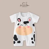 Baby Body Suit Summer New Style Thin Cute Print Short-sleeved Onesie Toddler Boys Fashion Round Neck Jumpsuit Newborn  Clothes 3