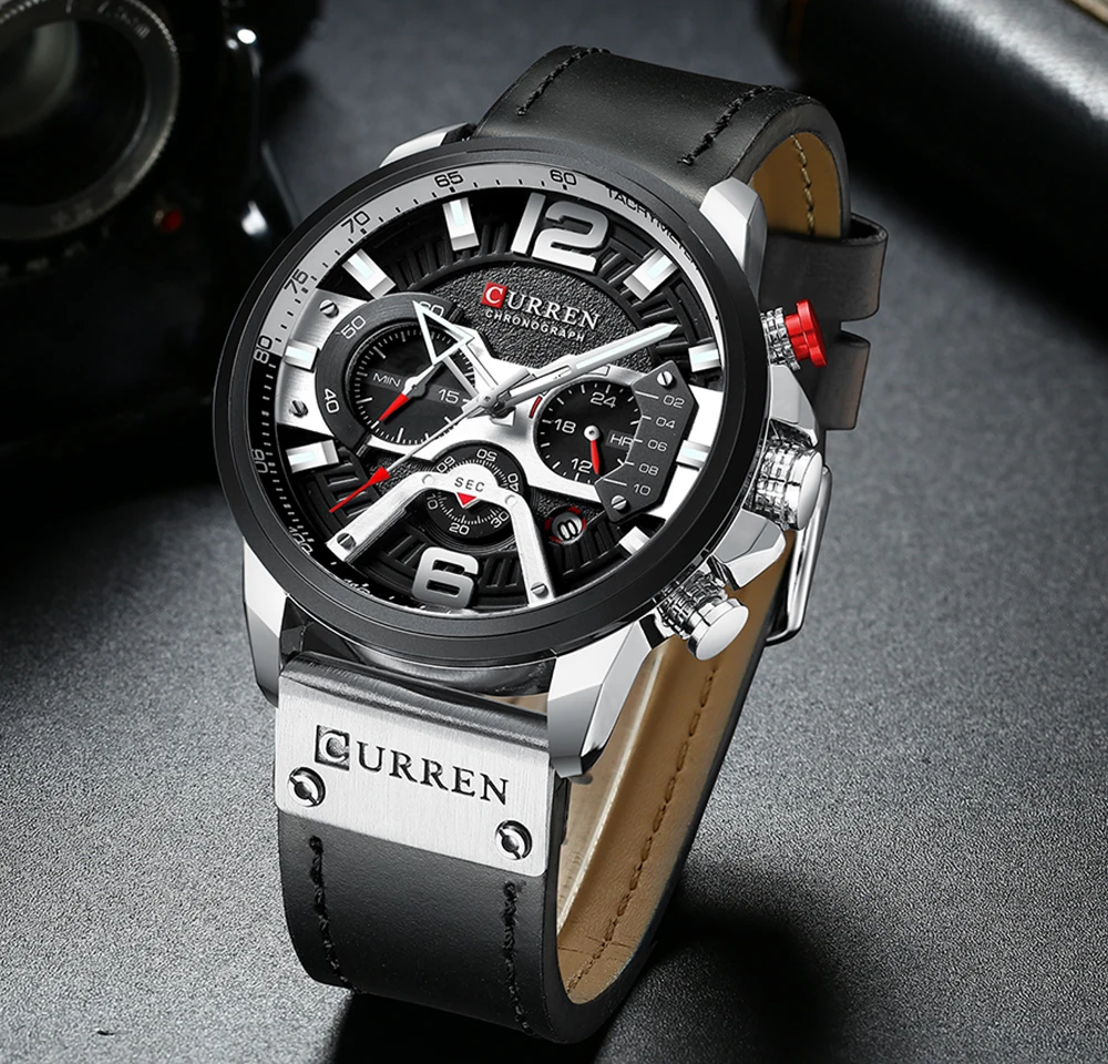

CURREN Casual Male Clock Fashion Sports Waterproof Watch For Men Business Leather Wristwatch Luxury Chronograph Quartz Men Watch