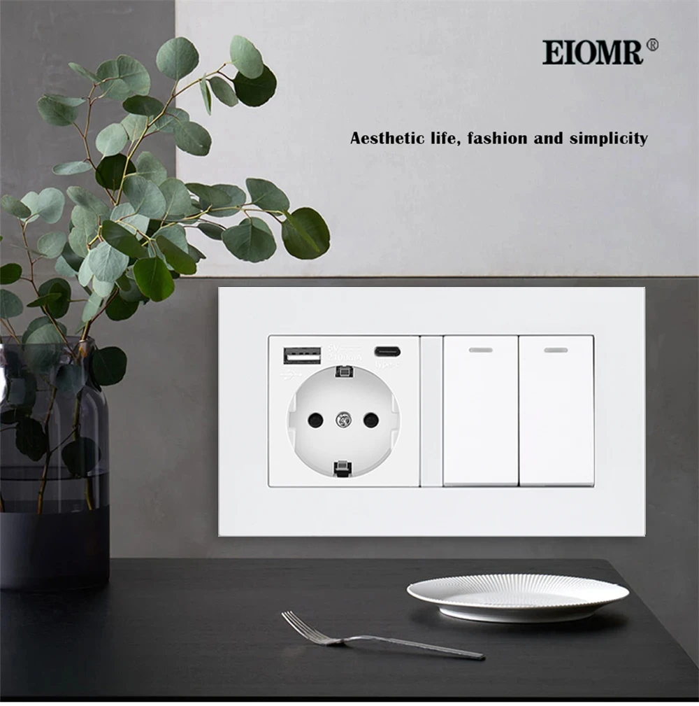 Фото Комбинированная розетка EIOMR 2, стандарт ЕС, электрическая розетка 16A, 5V, 2,1A с usb-портом для зарядки типа c, настенная розетка №4