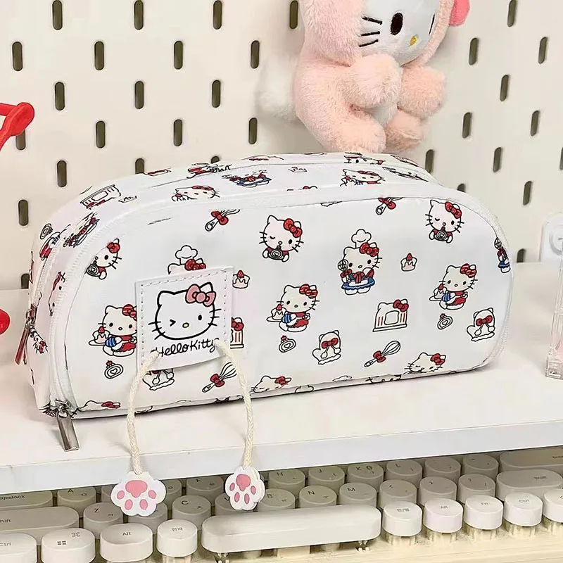 산리오 헬로 키티 2 레이어 펜 상자, 애니메이션 인쇄 포차코 화이트 필통, 대용량 여아 한국 학교 사무용품