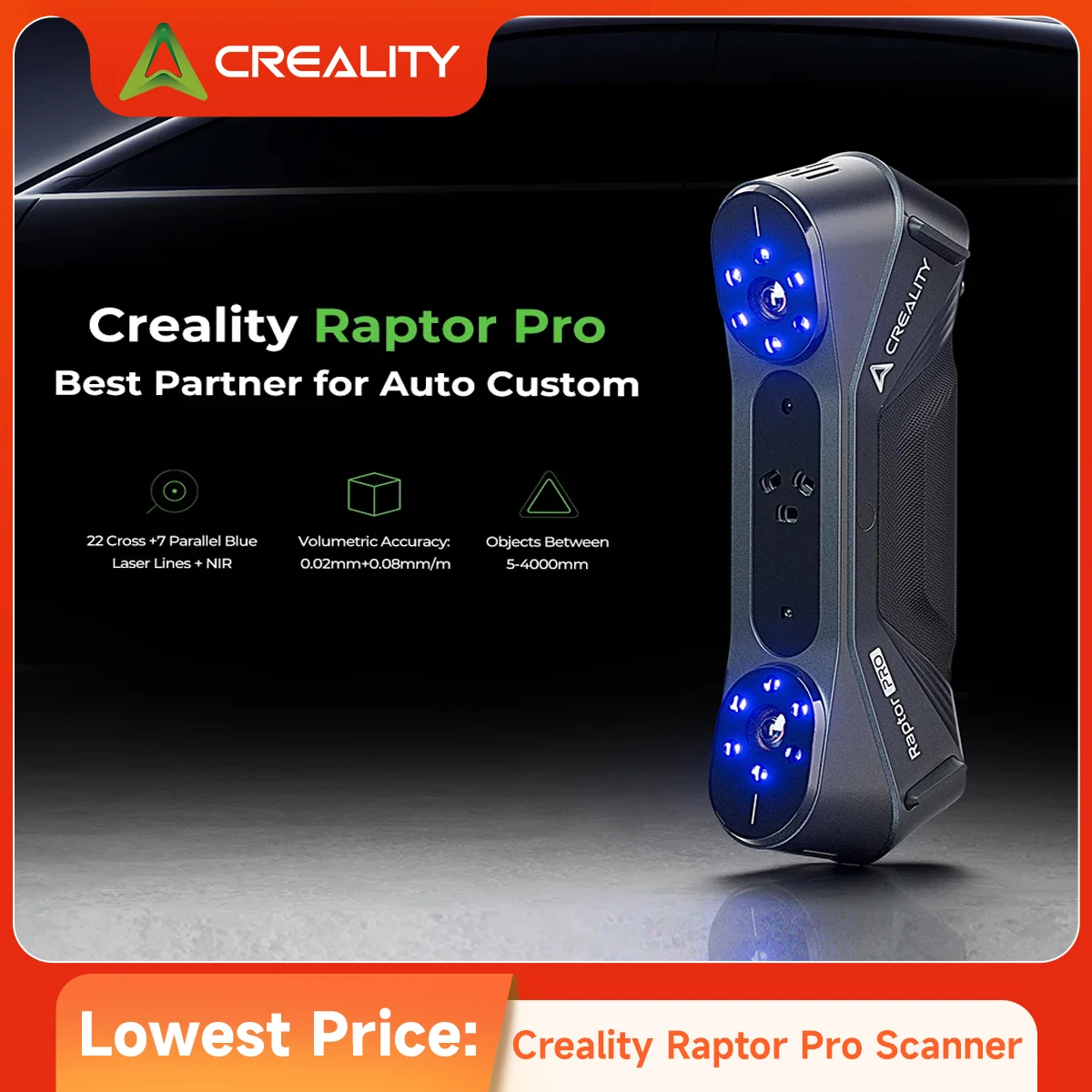 Creality 3D Scanner CR-Scan Raptor Pro High Scanning Speed 60 Fps 24 bit Full-Color Scanning NIR Structured Light laser scan