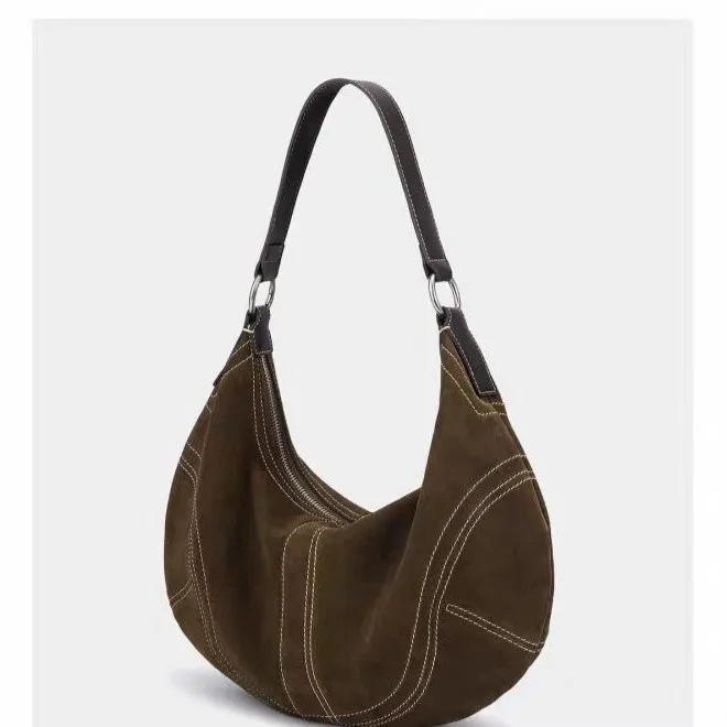 Luxury Women Suede pu Leather Hobo Shoulder Bag Vintage Half moon Handbag Cross body Casual Underarm Purse