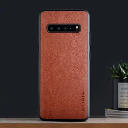 Premium Retro Litchi Leather Back Cover - Business Fashion Case - Galaxy S10 (Brown)