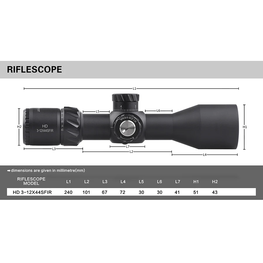 HD3-12X44SFIR Compact Riflescope First Focal Plane Illuminated Glass Etched For Shooting Hunting Army Use rifle scope