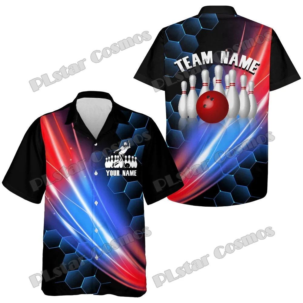 Custom name Funny Split Happens Bowling 3D Printed Men's Hawaiian Shirt Summer Unisex Casual Short sleeve Button-Down Shirt SH21