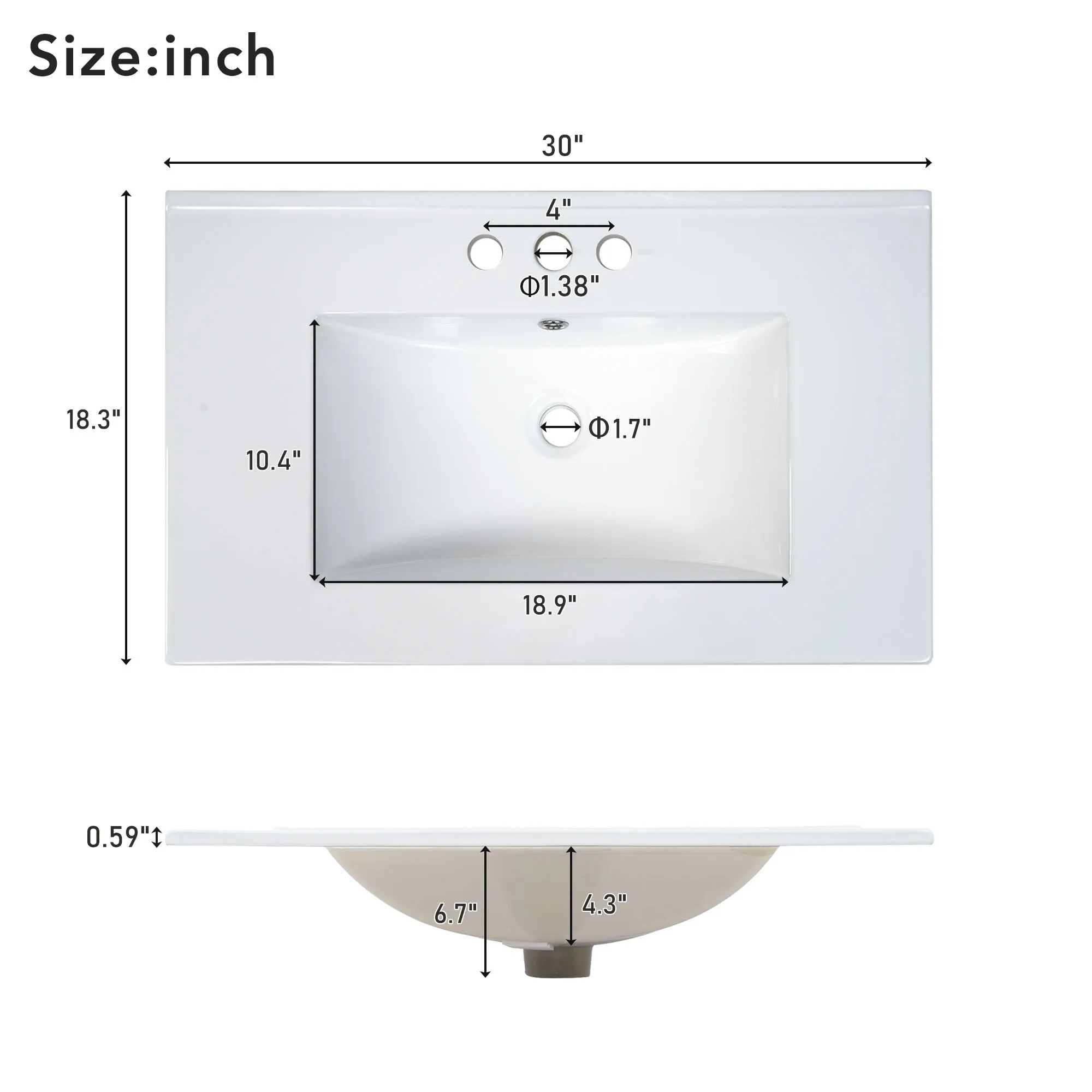 30inch Transitional Style Bathroom Vanity Cabinet Combo with Ceramic Sink Soft Close Door 3