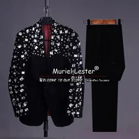 Wedding Suits For Men Luxury Rhinestone Velvet Coat Pants 2 Pieces Groom Wear Men's Tuxedo Tailor-Made Male Fashion Party Dress 1