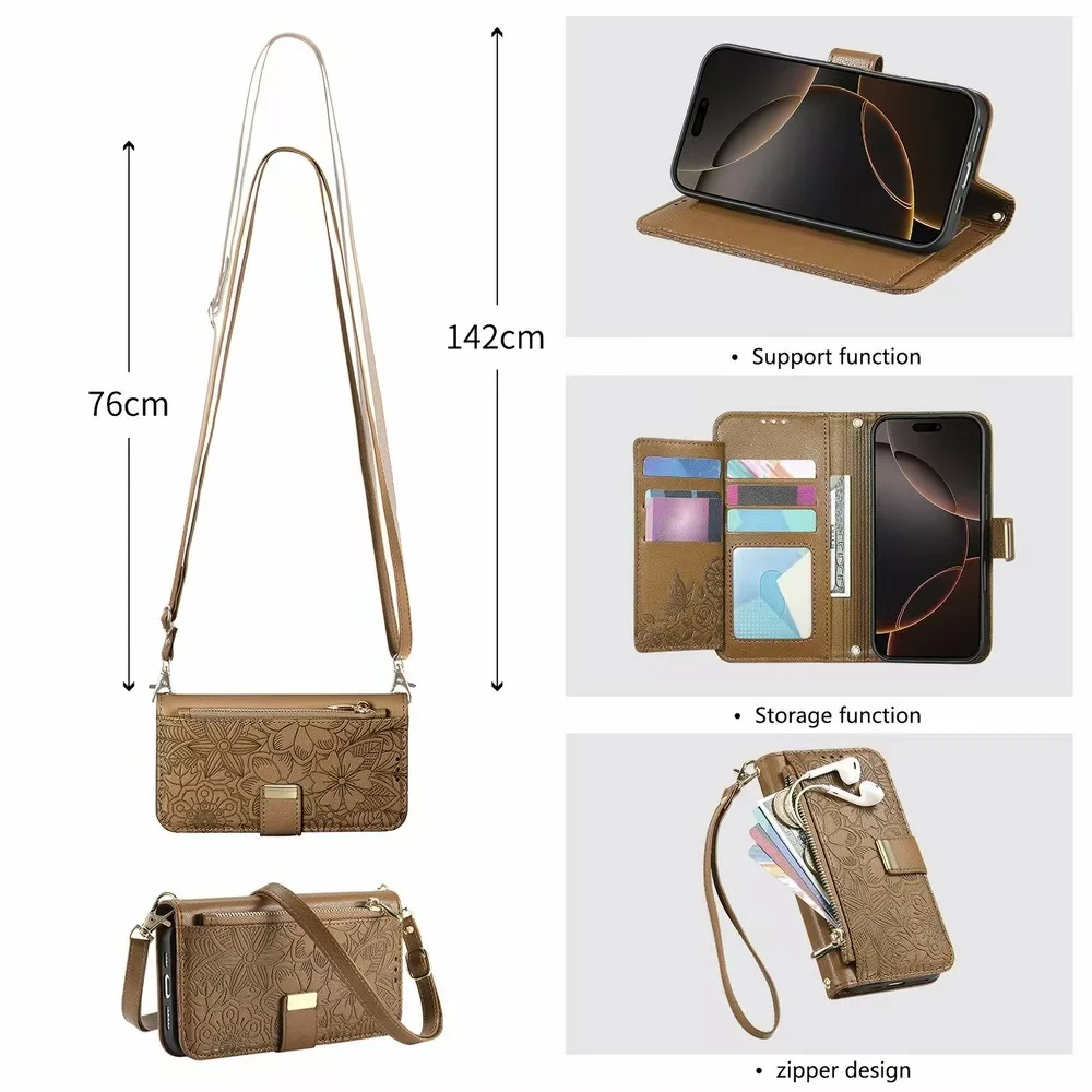Luxurious PU Leather Magnetic Wallet Phone Case with Versatile Straps and Card Holder