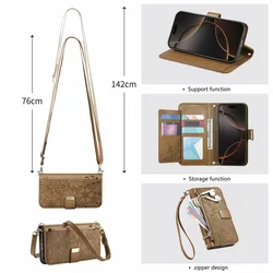 Luxurious PU Leather Magnetic Wallet Phone Case with Versatile Straps and Card Holder - iPhone 15 Plus (BROWN)