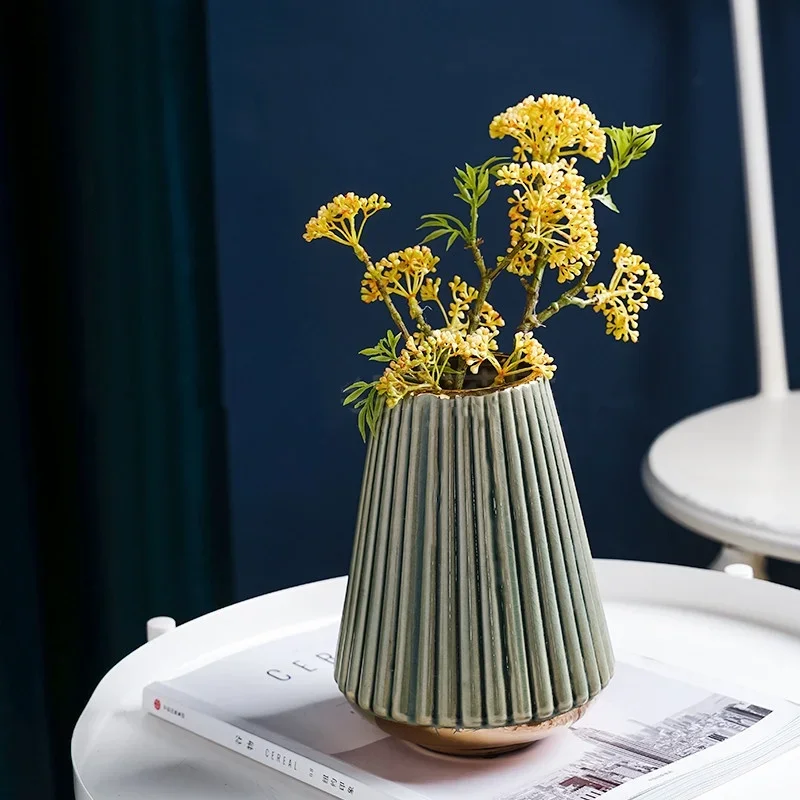 Ceramic Vase Vase with Green Striped Flowers Floral Arrangement Accessories Terrarium Living Room Home Decoration Accessories 2