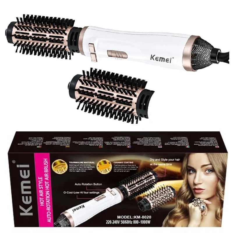 Kemei 2in1 Hot Air Brush Styler Dryer,Rotary Hair Dryer Brush for Salon at Home Electric Rotating Hair Curlyer Comb ,220V-240V