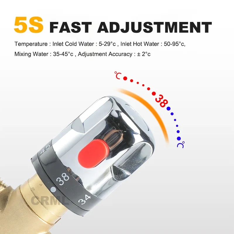 Brass Thermostatic Mixing Valve Silver Plating Bathroom Faucet Temperature Mixer Control Thermostatic Valve Home Improvement