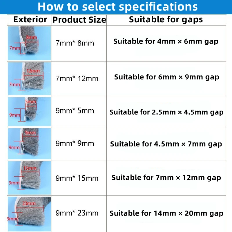 5/10M Brush Strip Self Adhesive Door Window Weather Stripping Sliding Wardrobe Door Sound Insulation Dust Sealing Strip