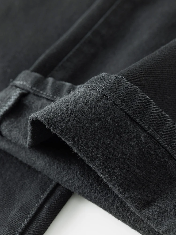 DUSHU Women's Black High-waisted Velvet Jeans Winter Cotton