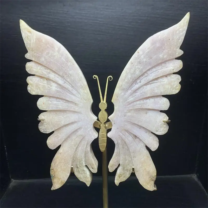 

Натуральный фиолетовый розовый кварц, хрустальный камень, красивая ручка в виде крыльев бабочки, энергетические поделки, украшение для дома в качестве подарка