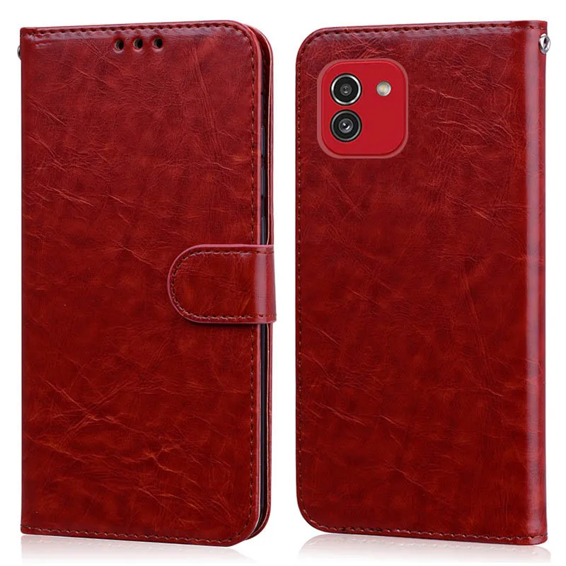 A03 Cover Luxury Solid Color Flip Leather Case leather wallet case leather case phone case leather phone case For Samsung Galaxy A03 A03S