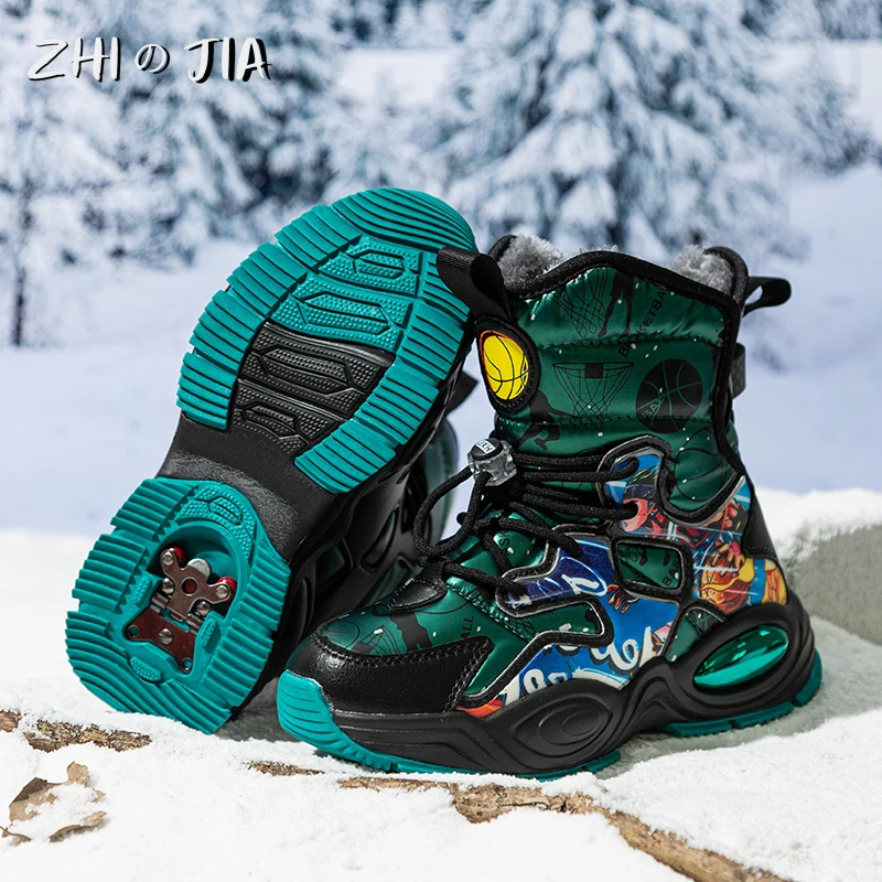 High Quality Winter Children\'s Non Slip Buckle Snow Boots Boys Outdoor Warm Boots Fashion Paired With High Cut Cotton Footwear