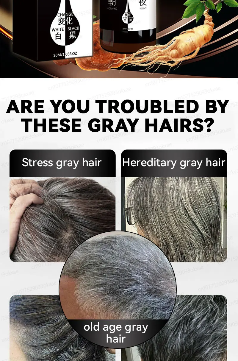 Description Picture 4 of itemGray Hair Treatment Serum White to Black Natural Color Repair Nourishing Products Anti-Hair Loss Care Men Women