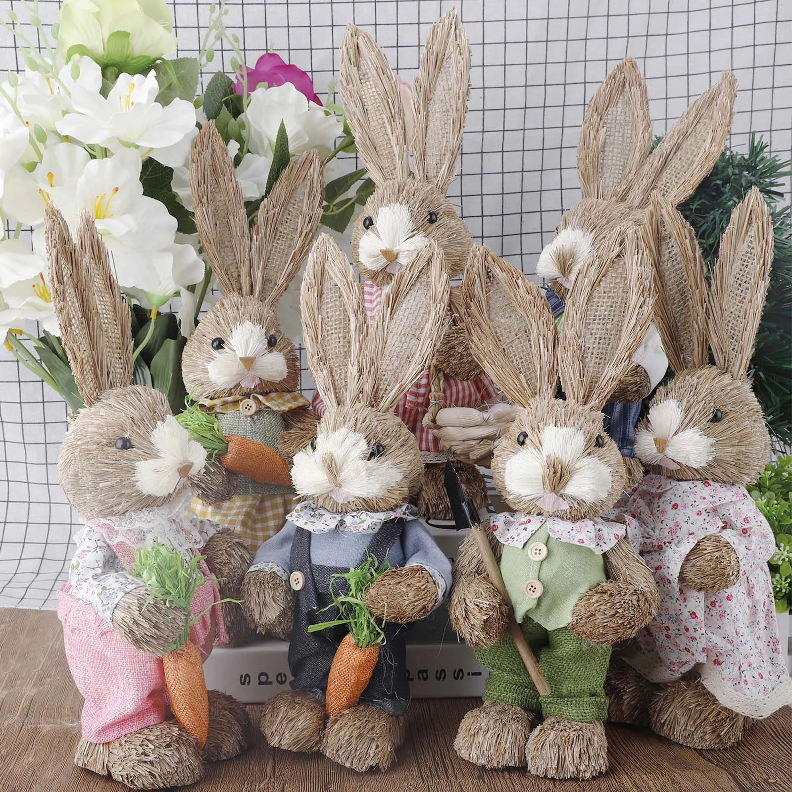 PRETYZOOM 3pcs Handmade Straw Rabbit Easter Desktop Decor Easter Straw  Desktop Rabbit Decor Easter Party Supplies Woven Straw Bunny Home  Decorations