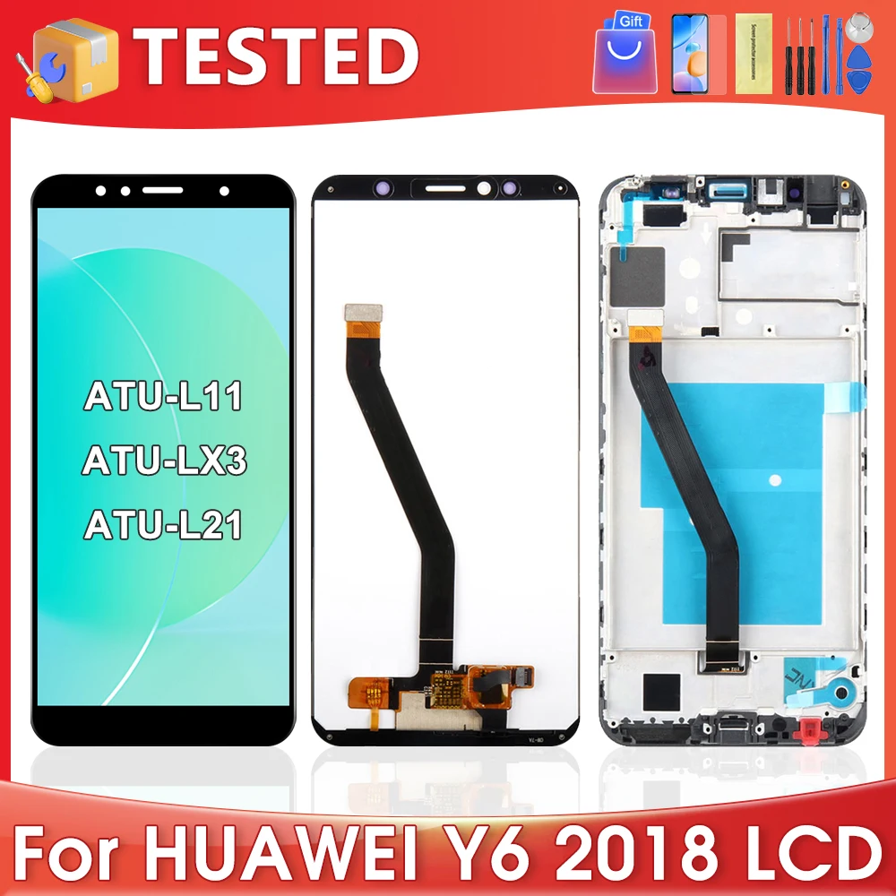 ЖК-дисплей 5,7 'для HUAWEI Y6 2018 для Y6 Prime 2018 ATU-L11 LX3 L21 L22, сменный сенсорный экран с цифровым преобразователем в сборе