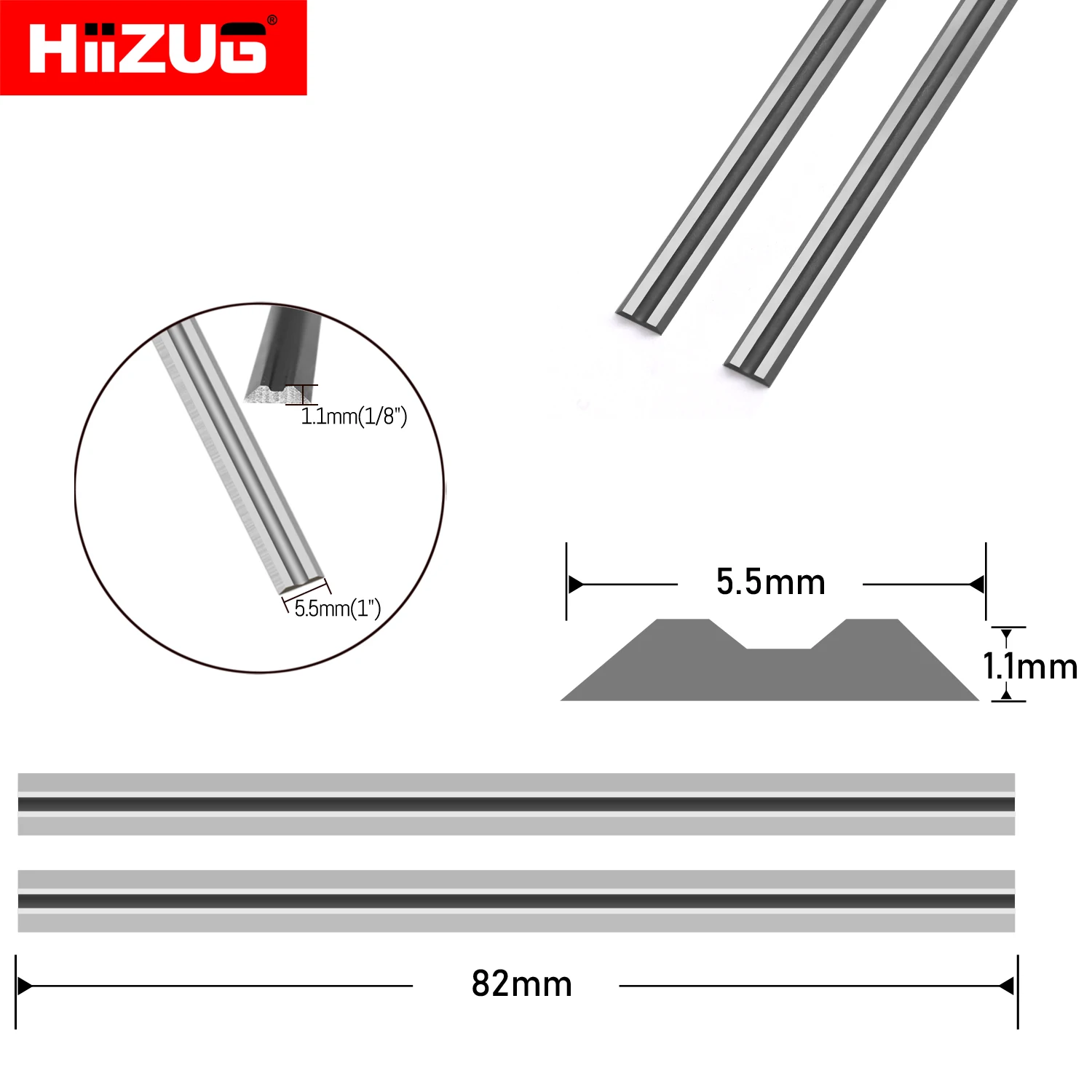 82x5.5x1.1mm 2pcs Planer Blades Knife Tungsten Carbide for DeWalt Planer DW680K Bosch PL1632 Makita KP0810 WEN B&D Ryobi Hitachi 3