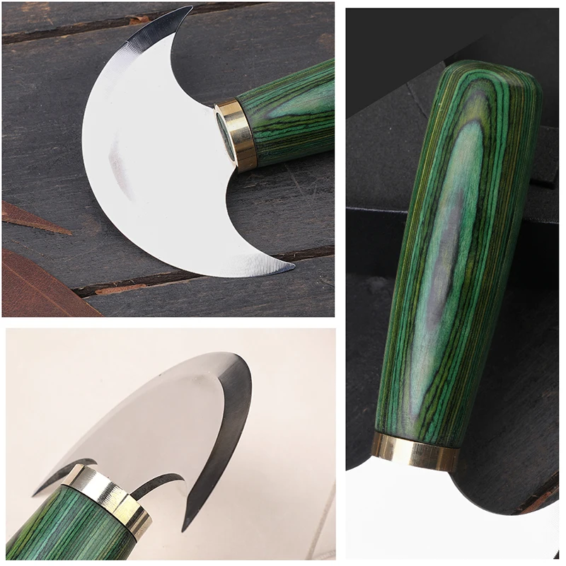 Half Round Leather Cutting Knife With Wooden Handle For Leather Craft Working Stainless Steel DIY Handcraft Accessories leather carving knife