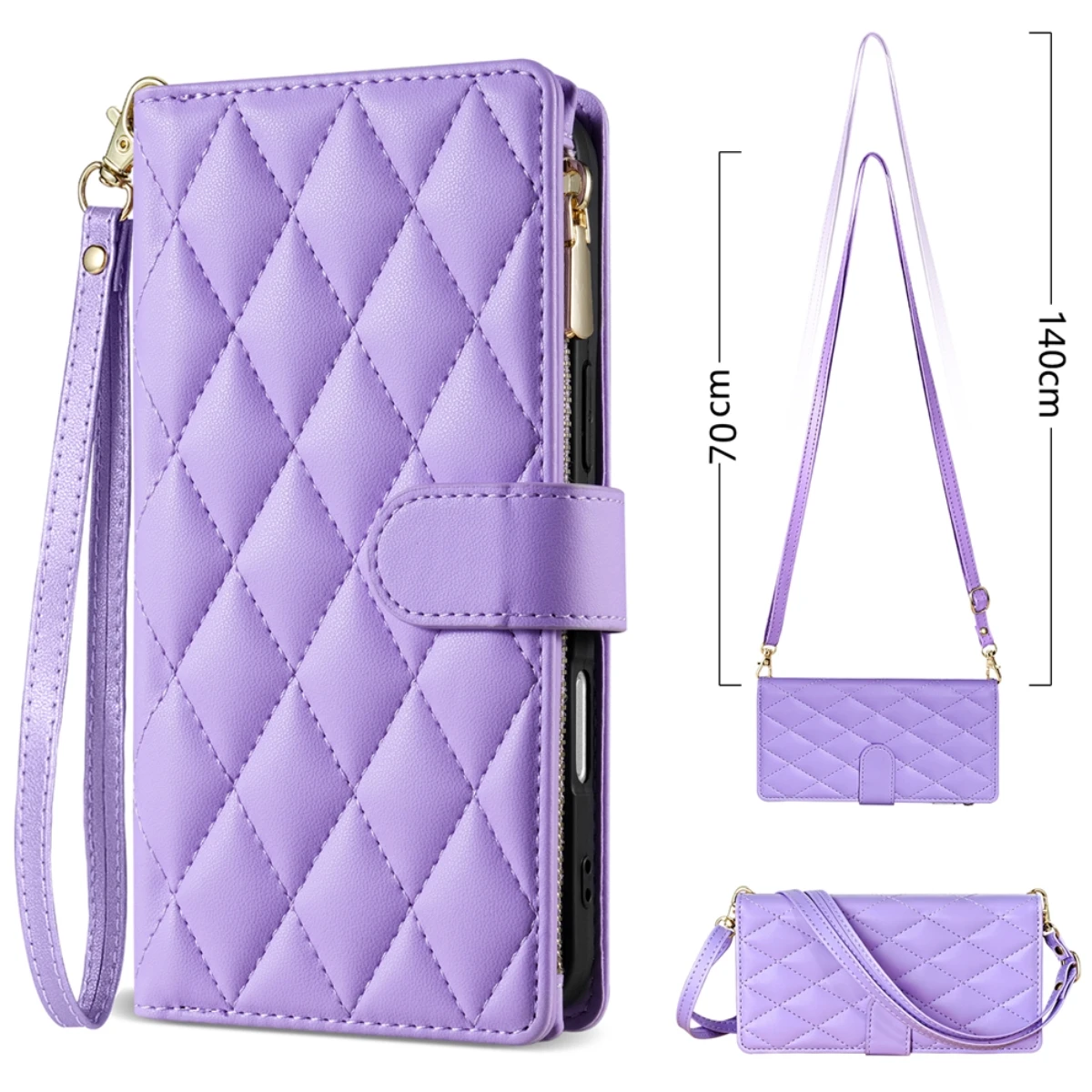 Premium Crossbody Leather Case with Zipper Card Slot Wallet Cover
