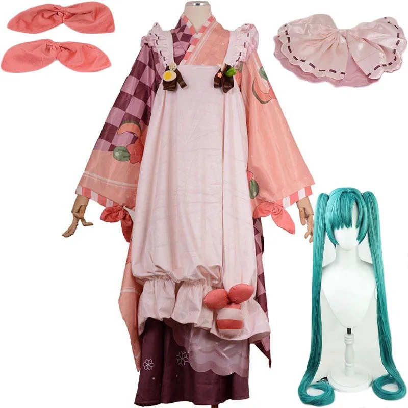 

2024 Food Miku Cosplay Costume Wigs Lolita Cute Dress Hat Headwear Wig Anime Food Miku Kimono Outfits Mikuu Dress