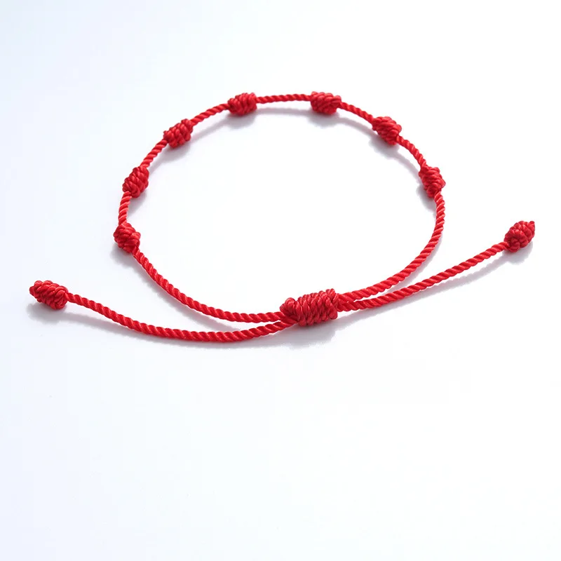 Adjustable Red String Bracelets - Handmade Lucky 7 Knots Amulet Jewelry for Couples  Friends