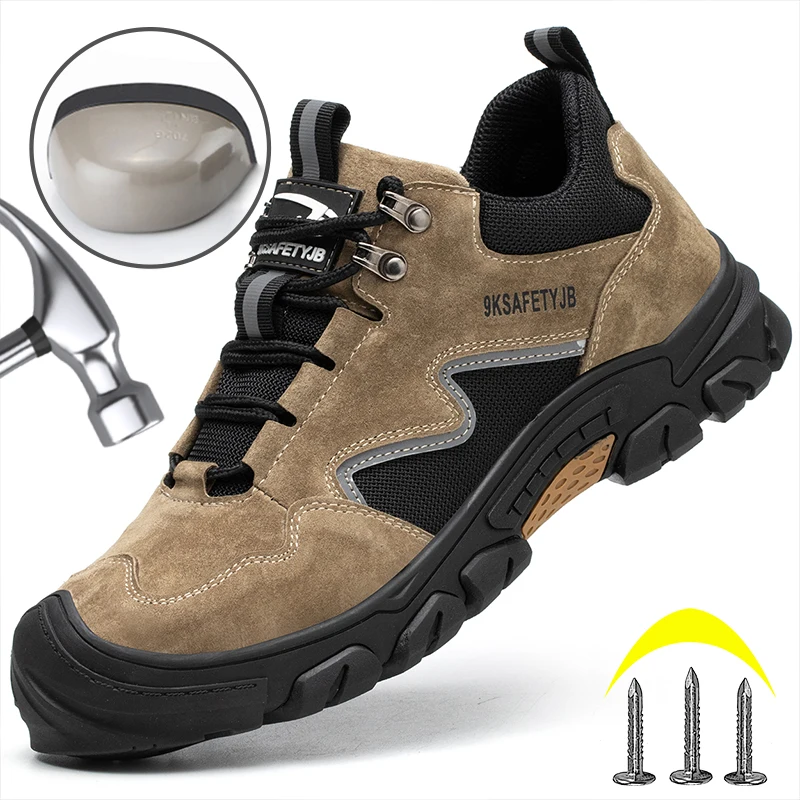 Leather Work Boots Indestructible Steel Toe Safety Shoes Anti-Smash Anti-Puncture Safety Shoes Men Anti Scalding Welding Shoes